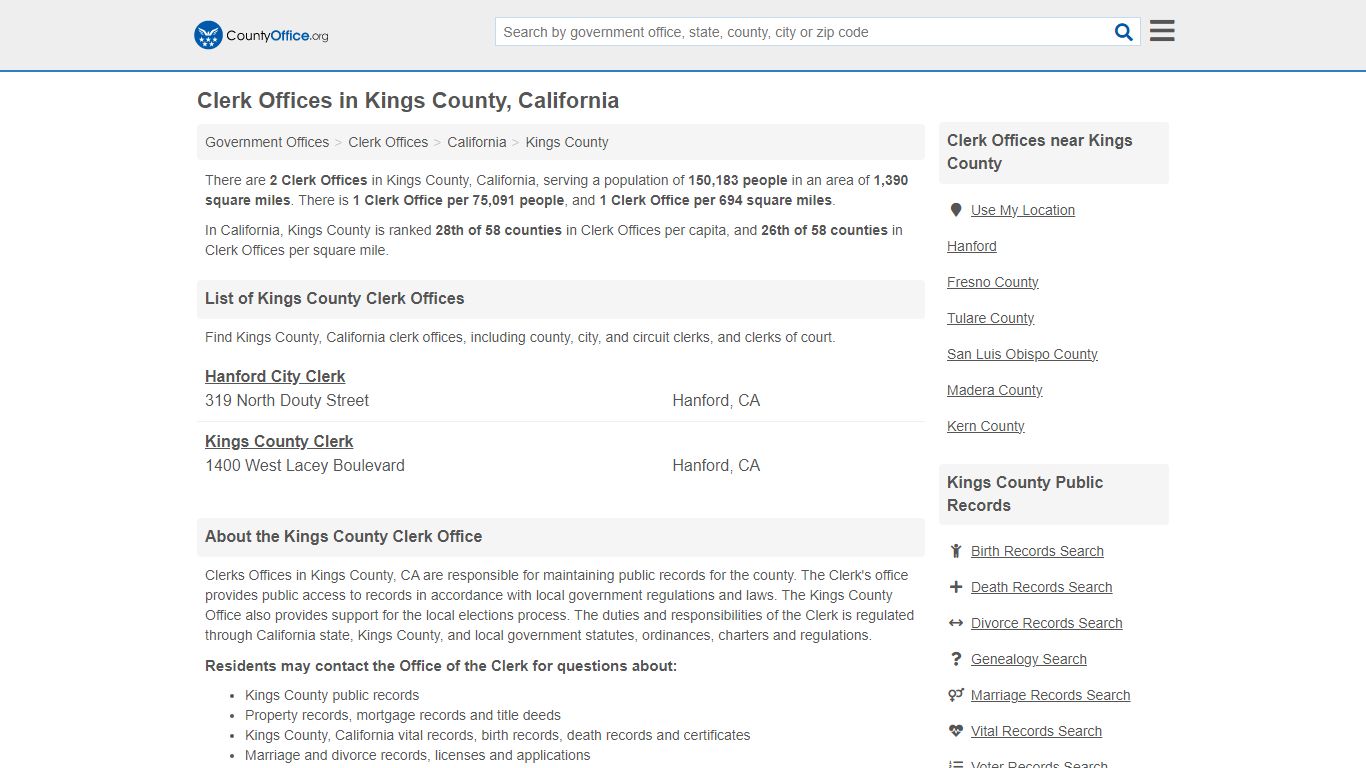 Clerk Offices - Kings County, CA (County & Court Records)